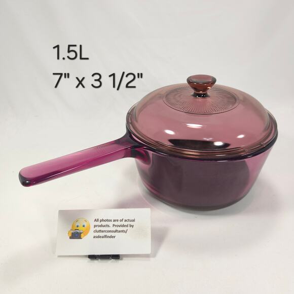 Corning Ware Pyrex Vision Bundle #322 Mixing Bowl Teflon Saucpan Cranberry - Picture 2 of 7